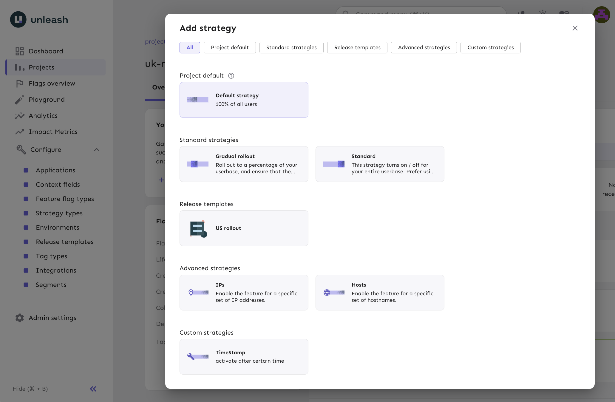 A feature flag with two strategies